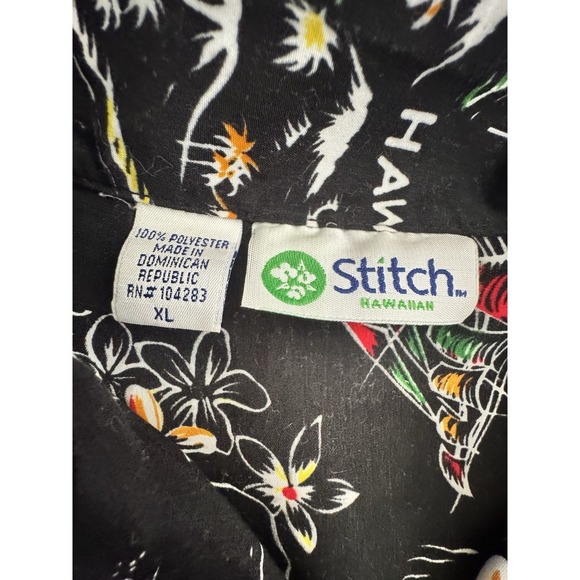 Stitch Hawaiian Aloha Shirt Black XL Tropical Island Map Floral Print - Picture 3 of 7